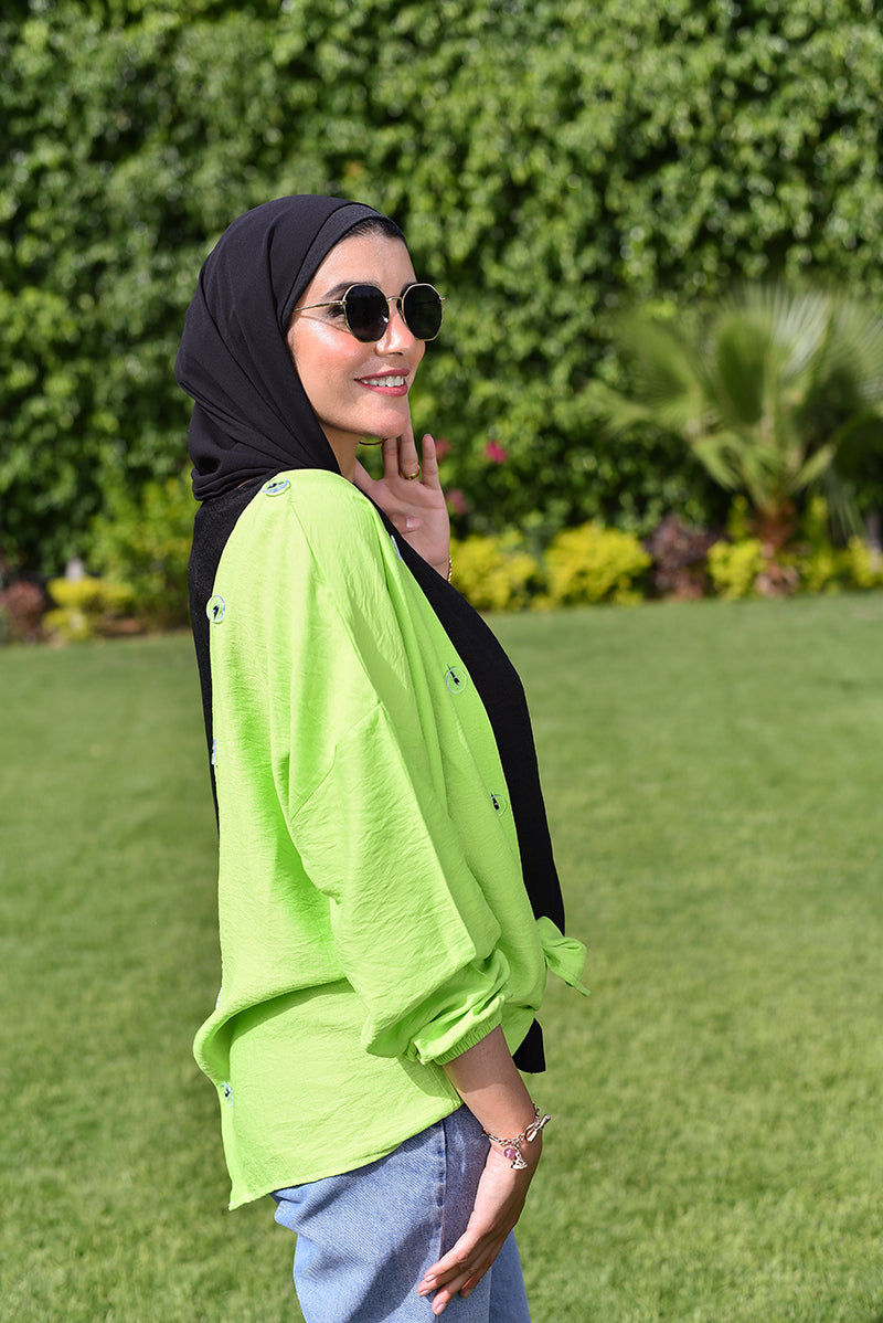 Neon Green LIghts Buttoned Blouse