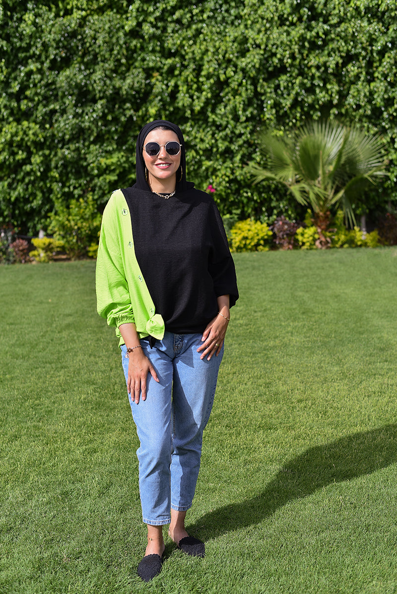 Neon Green LIghts Buttoned Blouse