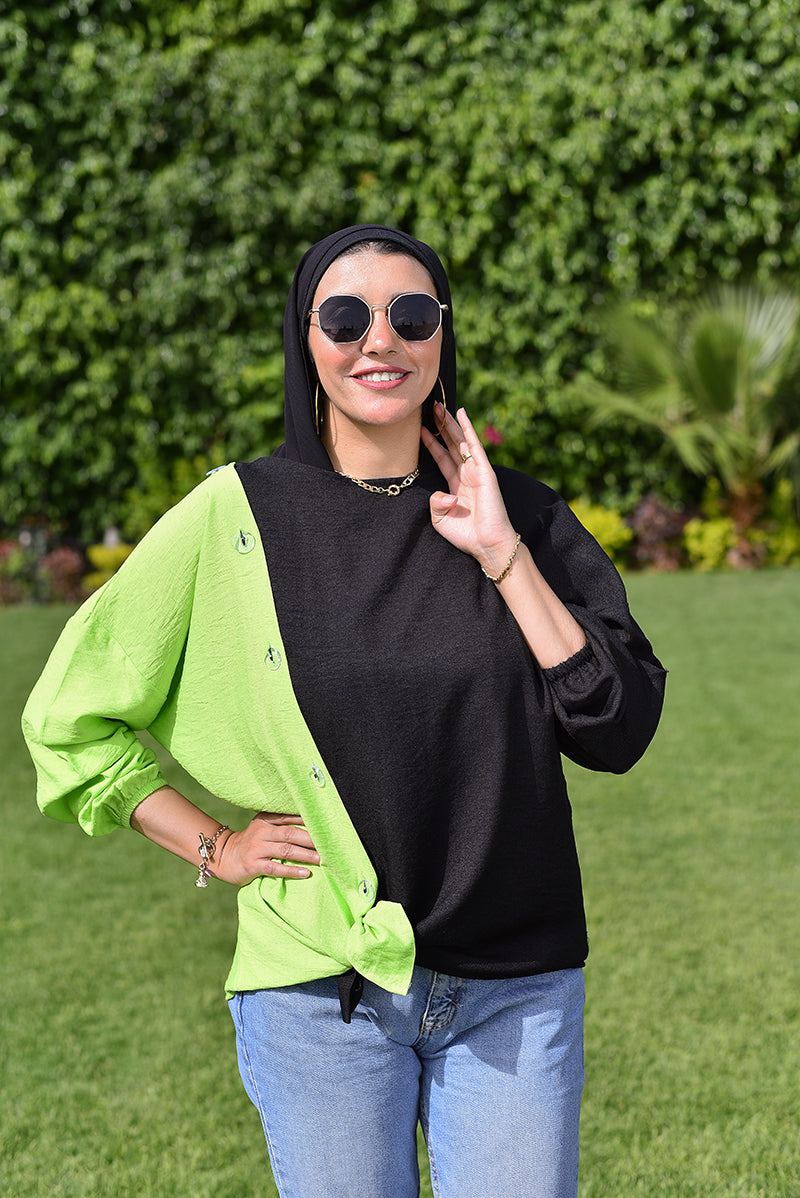 Neon Green LIghts Buttoned Blouse