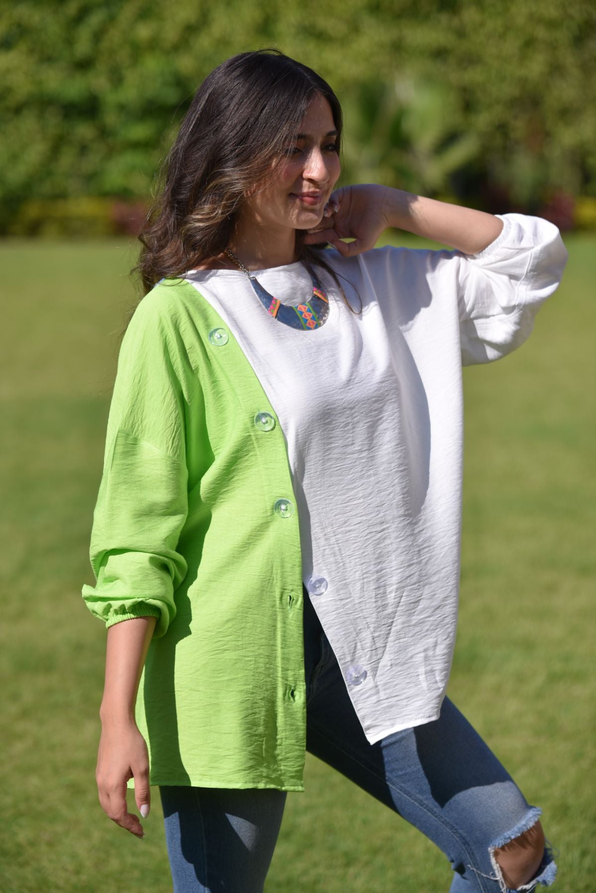 Green Sky Buttoned Blouse