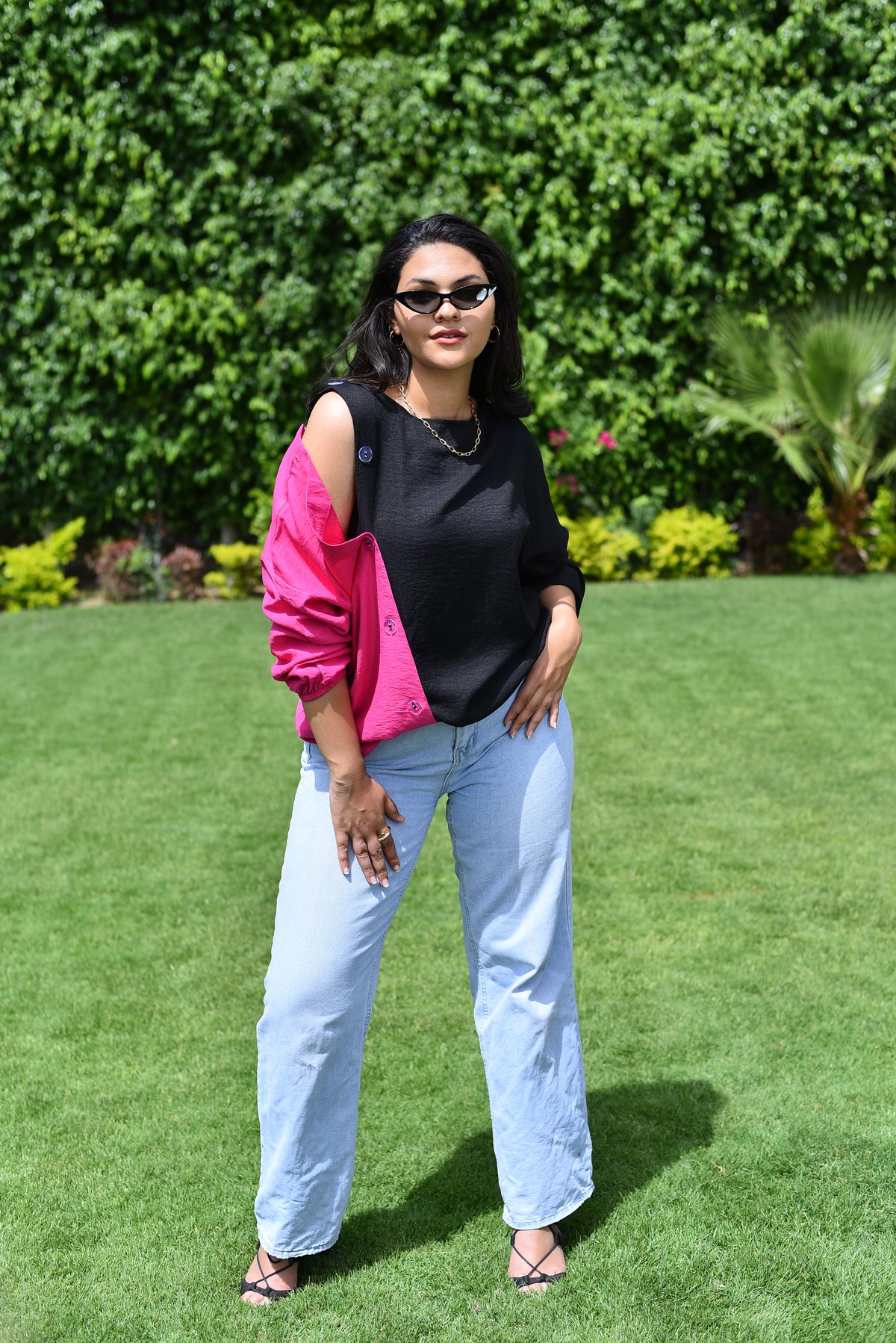 Neon Pink Lights Buttoned Blouse