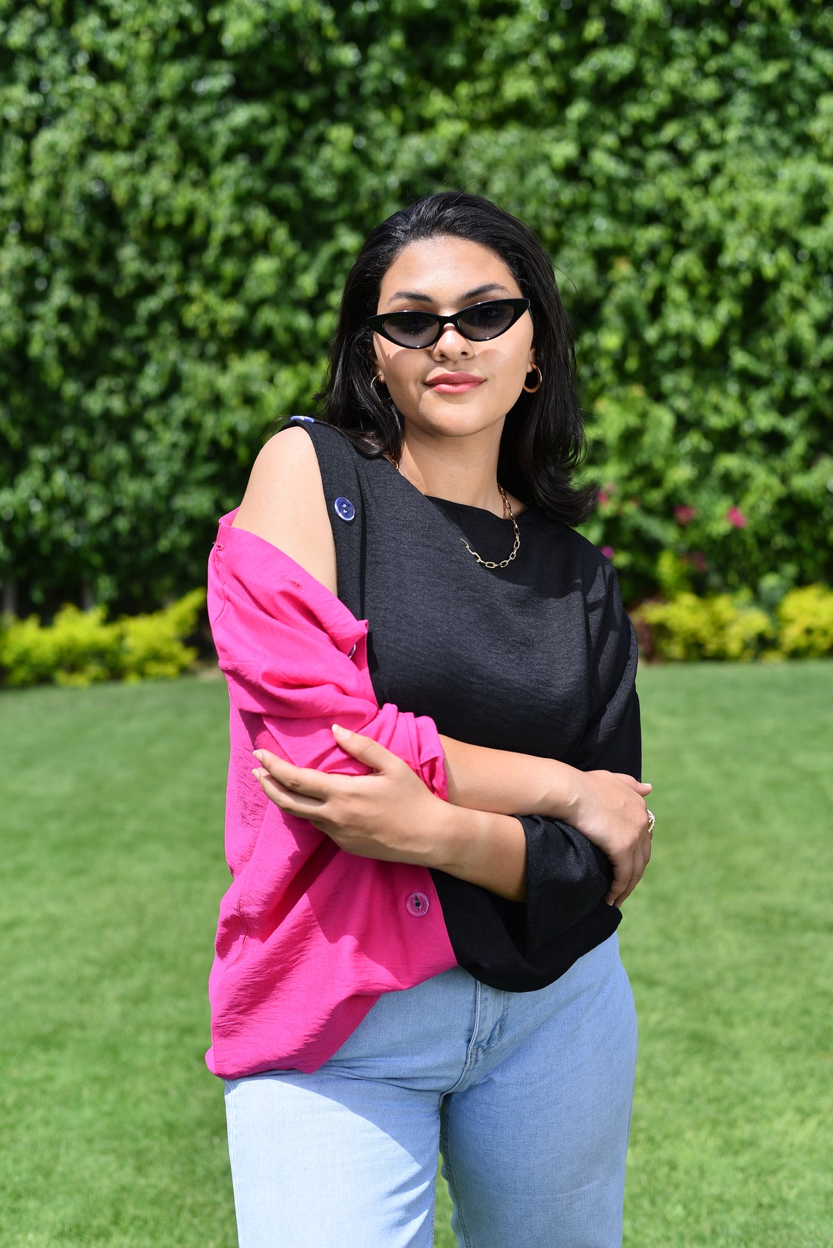 Neon Pink Lights Buttoned Blouse