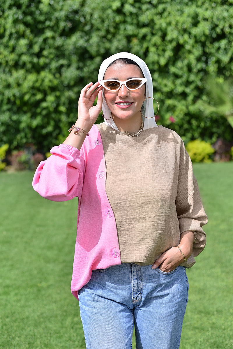 Creamy Pink Macaron Buttoned Blouse