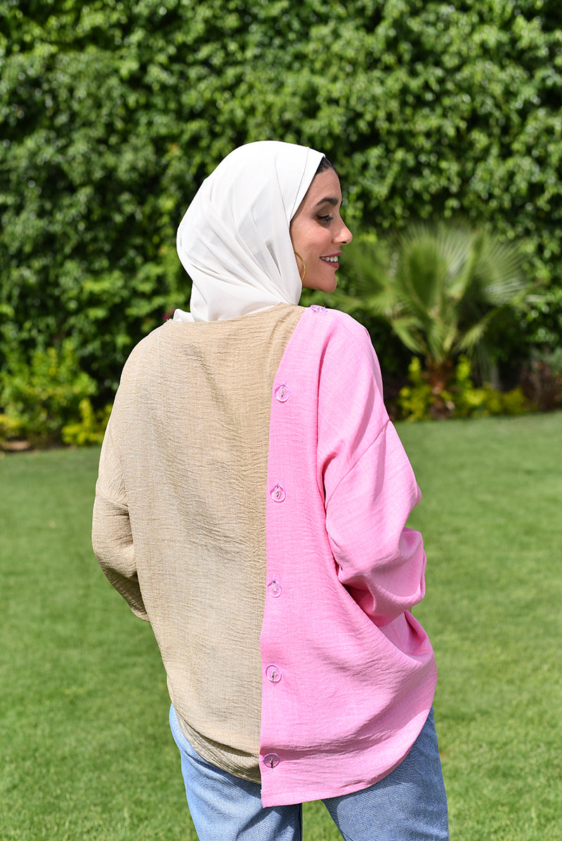 Creamy Pink Macaron Buttoned Blouse