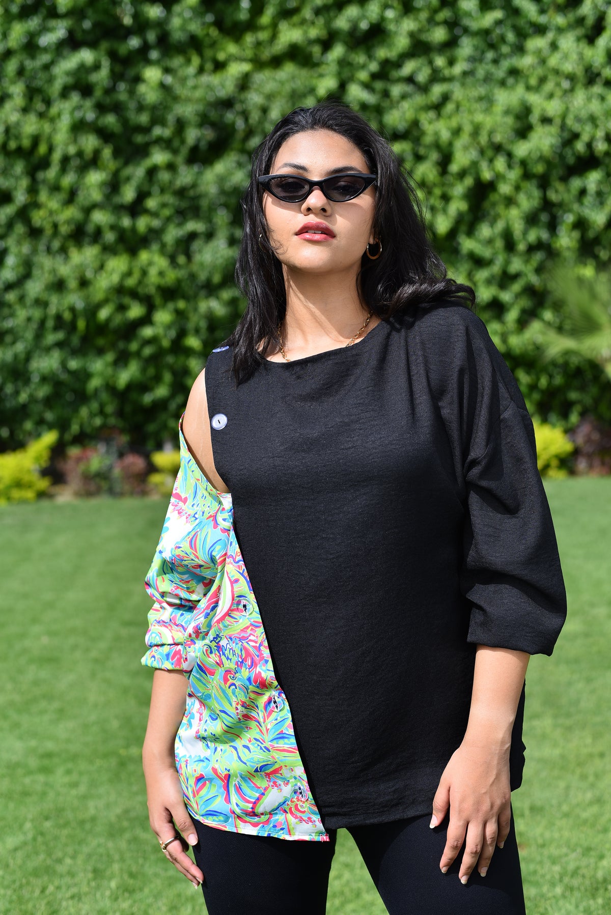 Black Color Bomb Buttoned Blouse