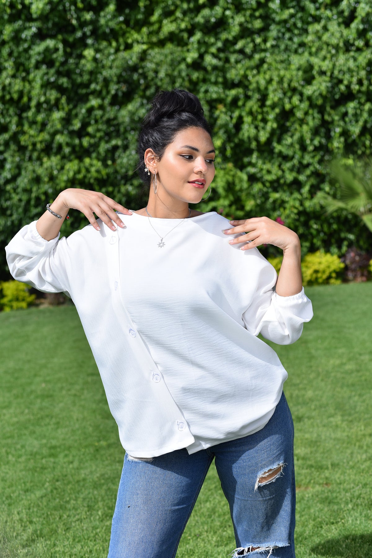 White Pearl Buttoned Blouse