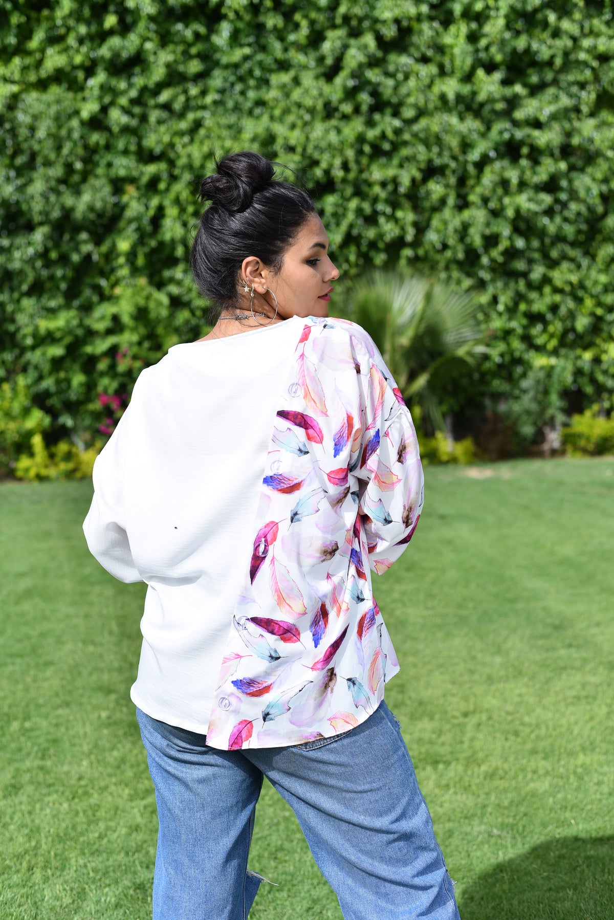 Leafy White Garden Buttoned Blouse