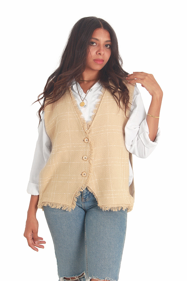 Creamy Beige Buttoned Vest